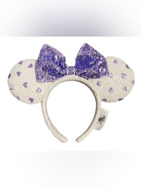 White and Purple Hearts Sequin Mouse Ears with Headband
